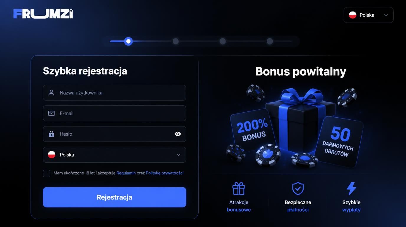 Interfejs formularza rejestracji z opcją bonusu i polskim akcentem